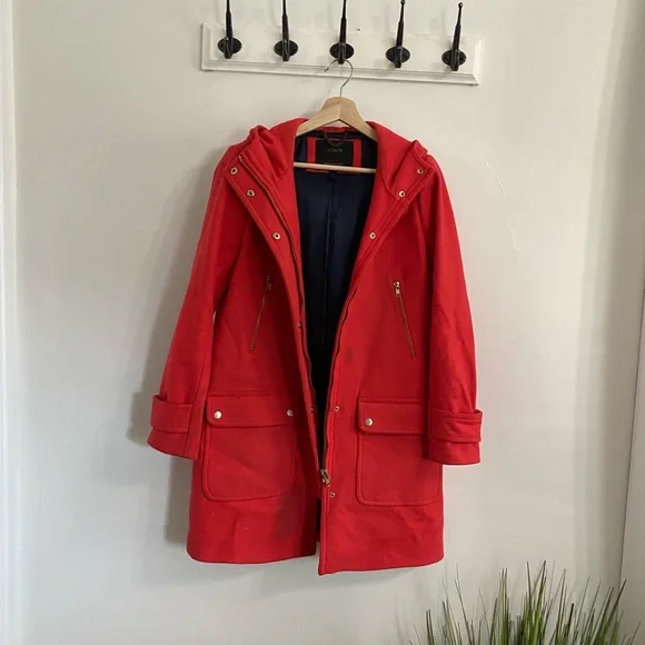 J.Crew Bright Coral Hooded Wool Coat - Picture 3 of 6
